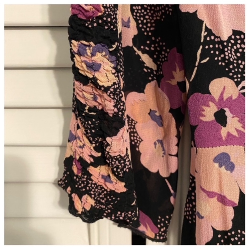 Vintage Anna Sui Floral Silk Dress Sample blk/pink sz xs - Picture 6 of 6